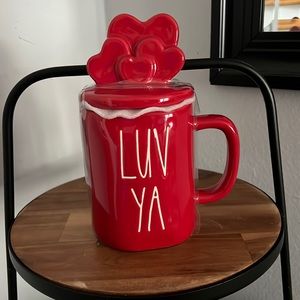 Rae Dunn “Luv Ya” Red Mug with Hearts Topper New
